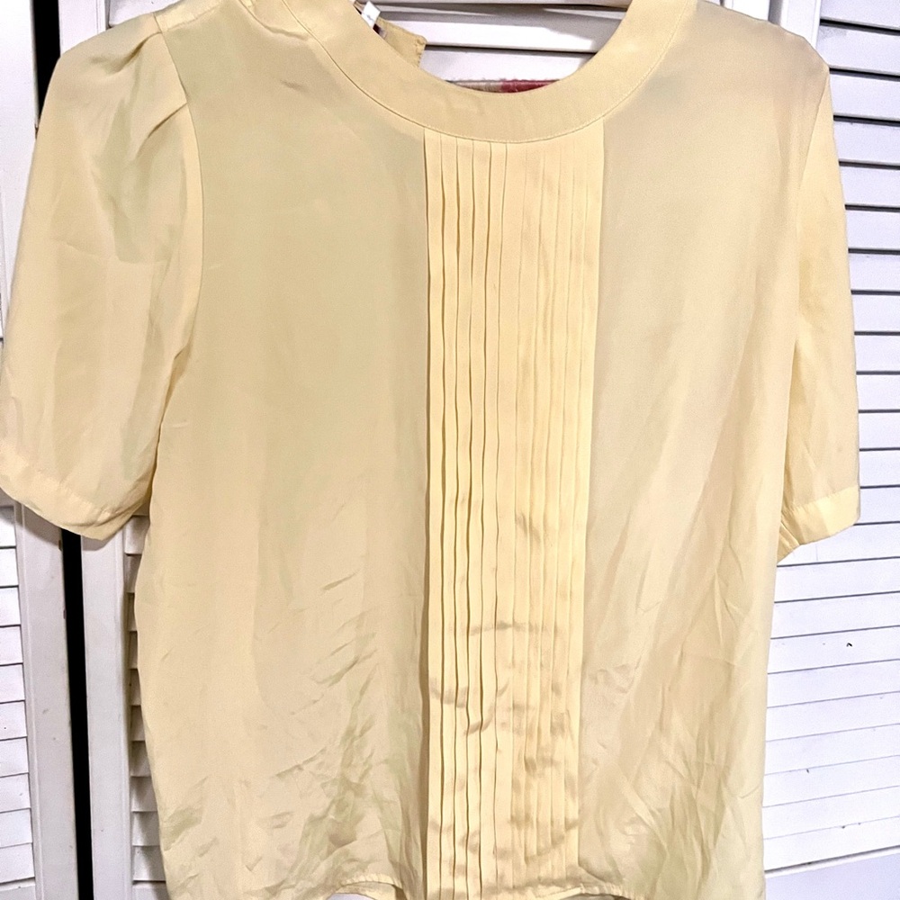 Light Yellow Pleated Front Short Sleeve Blouse